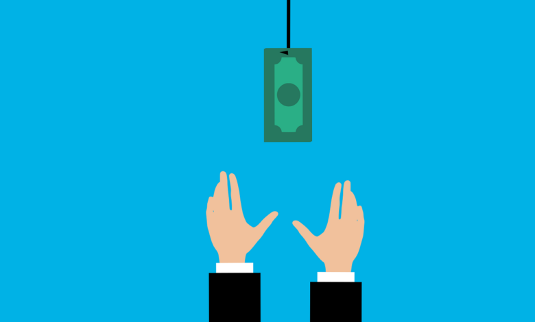 money, currency, dollar, bait, business, businessman, finance, fishing, fraud, hook, incentive, metaphor, reaching, temptation, wealth, investor, cartoon, competition