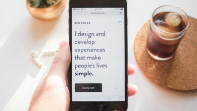 person holding space gray iPhone 6 displaying i design and develop experiences that make people's lives simple text