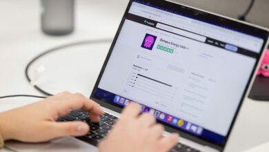 Person typing on a laptop computer screen.